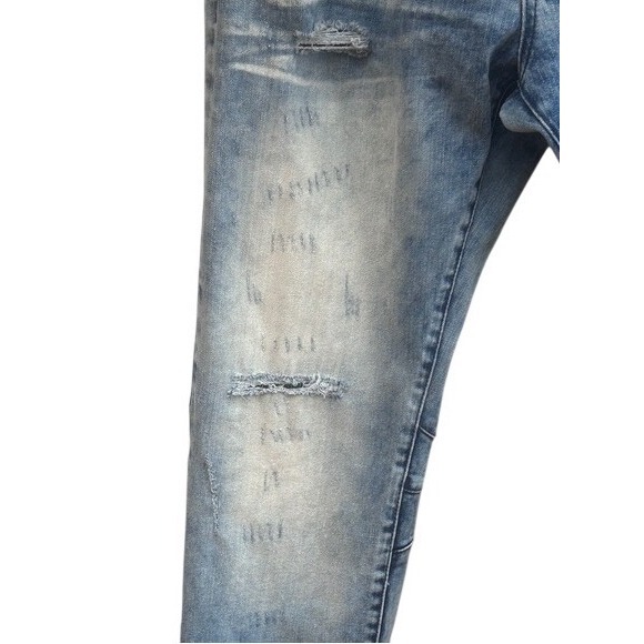 Smoke Rise Mens Distressed Moto Jeans Blue Acid Wash Slim Fit 36x32 RN 82930 - Picture 3 of 8